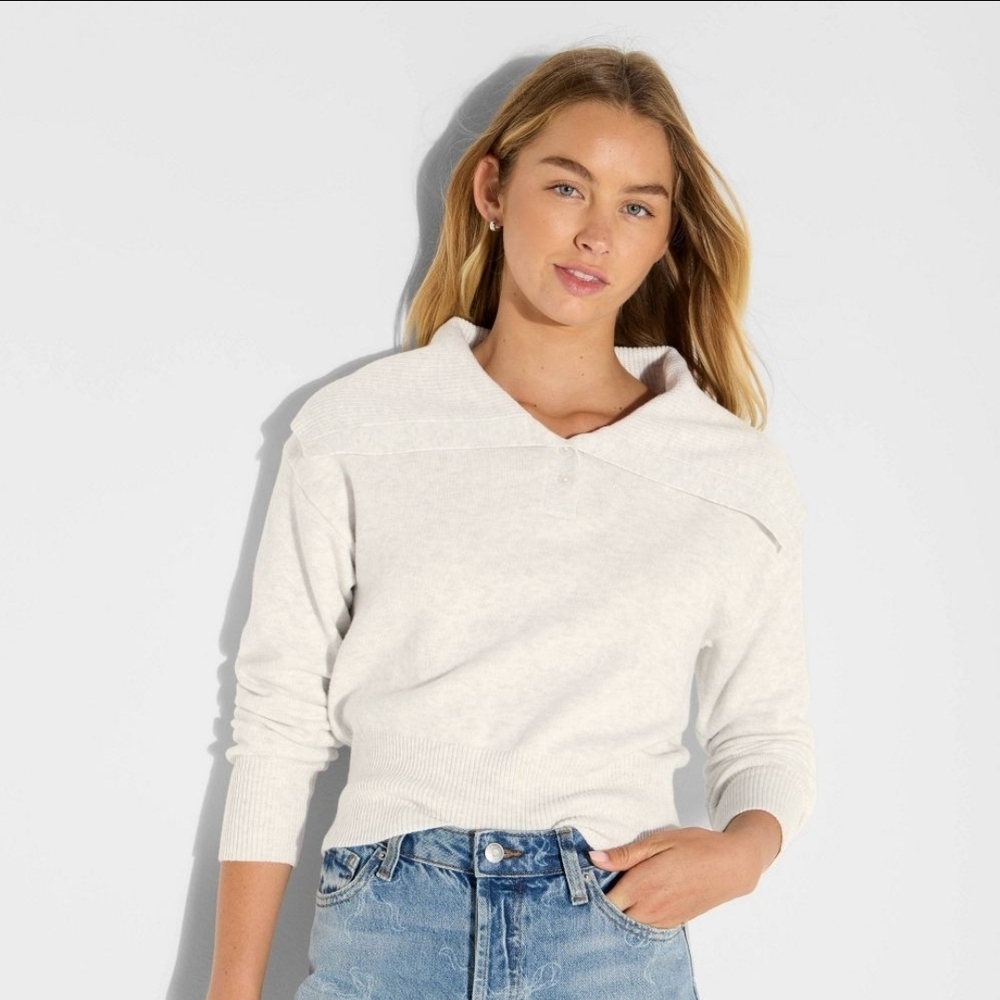 Wild Fable Button-Down Collar Henley Sweater